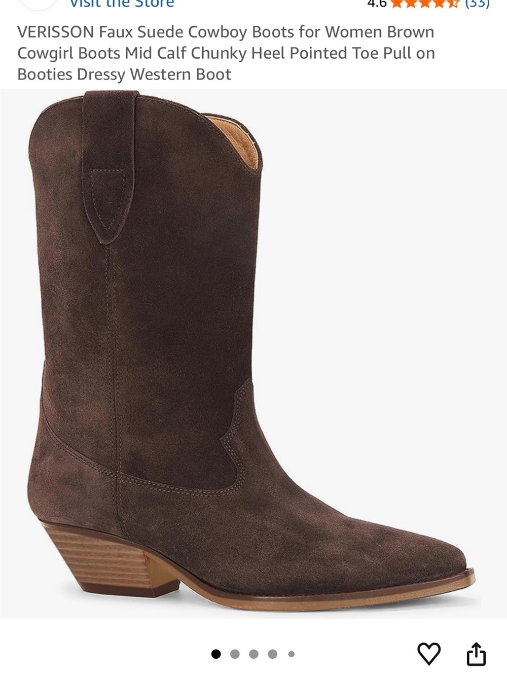 Brown Faux Suede Western Mid-Calf Boots for Women